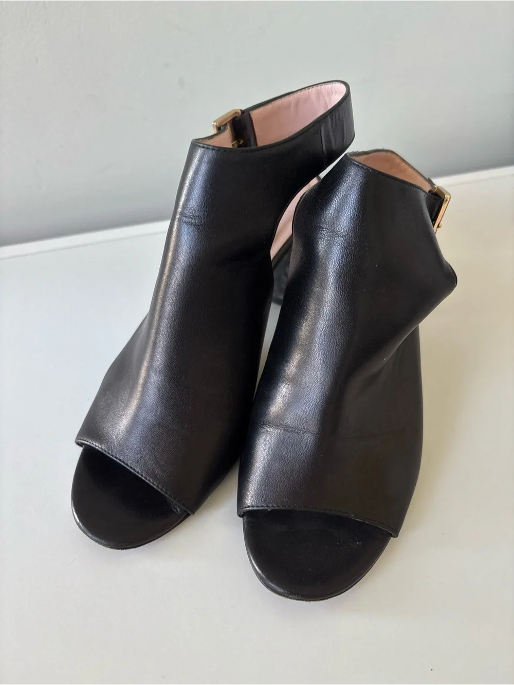 Kate Spade New York Black Leather Peep Toe Slingback Heels Italy Size 8.5 M